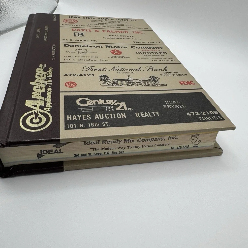 1988 Fairfield Iowa City Business Directory HC Book Phone Advertisements Ads Vtg